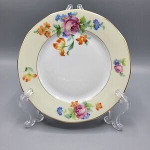 Vtg TK Thuny Czechoslovakia Lexington Floral Dessert Plate Gold Trim 7.5"